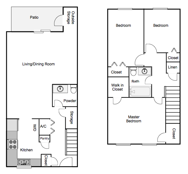 Floor plan for 3 beds, 1.5 baths, 1176 sqft